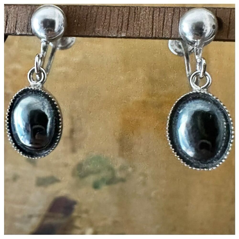 Sterling silver hematite clip on drop earrings